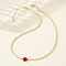 Real 18K Gold Plated 2mm Round Brass Beaded Necklaces, Cross Necklaces, Red, 16.54 inch(42cm)