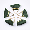 Polycotton(Polyester Cotton) Tassel Charms Decorations, Mini Tassel, with Brass Findings, Triangle, Golden, Dark Green, 14~15x12~15x2mm, Hole: 7x6mm