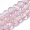 Transparent Spray Painted Crackle Glass Bead Strands, with Golden Foil, Round, Pink, 8~9mm, Hole: 1.2~1.5mm, about 46~56pcs/Strand, 14.37 inch~16.3 inch(36.5~41.4cm)