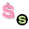 Luminous Resin Pendants, Glow in the Dark, with Platinum Plated Loop, Letter, Letter S, 21~24x5.5~28x5~5.5mm, Hole: 1.8mm