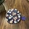 PU Leather Wallets Keychain, Flat Round with Flower Makeup Bags, Midnight Blue, 12cm