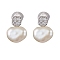 Natural Pearl Ear Studs, with Sterling Silver Micro Pave Clear Cubic Zirconia Findings, Oval, Platinum, 13x10mm