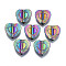 Rack Plating Rainbow Color Alloy Beads, Cadmium Free & Nickel Free & Lead Free, Textured, Heart, 15x15x5mm, Hole: 1.8mm