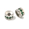 Brass Cubic Zirconia Spacer Beads, Long-Lasting Plated, Lead Free & Cadmium Free, Rondelle, Dark Green, 4x2mm, Hole: 1.4mm