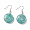 Natural Amazonite Flat Round Dangle Earrings, Platinum Brass Jewelry for Women, 42mm, Pin: 0.7mm