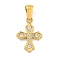 Ion Plating(IP) 304 Stainless Steel Cubic Zirconia Pendants, Cross Charm, Golden, 18x13x2mm, Hole: 6x3mm