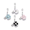 Rack Plating Alloy Rhinestone Pendants, with Enamel, Eiffel Tower with Flower, Platinum, 24.5x14.5x3mm, Hole: 1.8mm