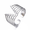 Non-Tarnish 304 Stainless Steel Initial Letter V Open Cuff Ring RJEW-T023-50P-3