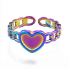 Ion Plating(IP) 304 Stainless Steel Heart with Chain Cuff Rings RJEW-N038-127M-2