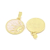 Rack Plating Brass Pave Shell Flat Round Pendants KK-M291-18G-2