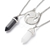 2Pcs 2 Style Natural White Jade & Black Obsidian Bullet Pendant Necklaces Set NJEW-JN03994-03-5