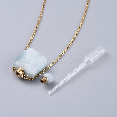 Natural Aquamarine Perfume Bottle Pendant Necklaces NJEW-F266-01B-1