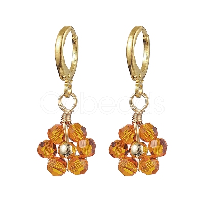 Woven Flower Glass Dangle Earrings EJEW-JE05815-1