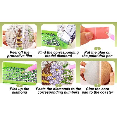 DIY Bees Theme Diamond Painting Acrylic Cup Mat Kits DIY-TAC0012-72-1