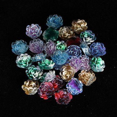 Flower Resin Cabochons with Glitter Powder CRES-Q006-05A-1