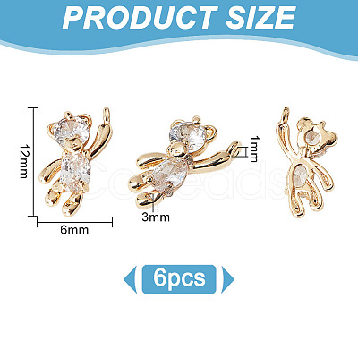 DELORIGIN 6Pcs Brass Cubic Zirconia Charms KK-DR0001-09-1