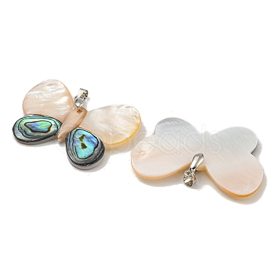 Rack Plating Brass Pave Natural Paua Shell & White Shell Pendants KK-U025-12P-02-1