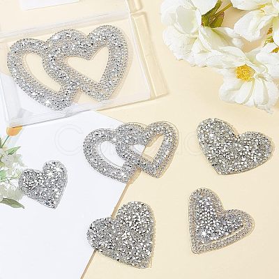 Fingerinspire 6Pcs 6 Style Heart Glitter Hotfix Rhinestone DIY-FG0002-28-1