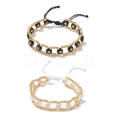 2Pcs 2 Colors Glass Seed Braided Bead Bracelets BJEW-JB10360-1