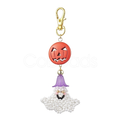 Hallowmas Ghost Handmade Glass Seed Beads Pendants Decorations HJEW-MZ00066-1