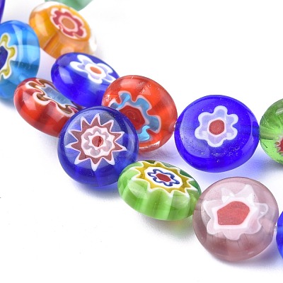 Flat Round Handmade Millefiori Glass Beads LK-R004-21-1