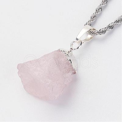 Natural Rose Quartz Pendant Necklaces NJEW-JN01879-02-1