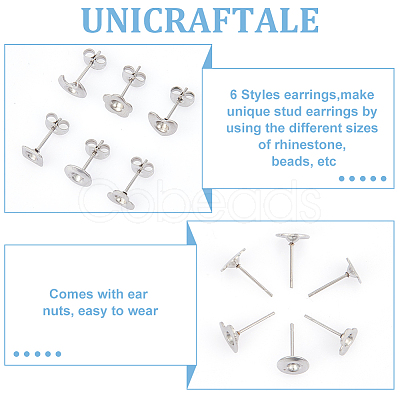 Unicraftale 84Pcs 6 Style 201 Stainless Steel Stud Earring Findings STAS-UN0057-42-1