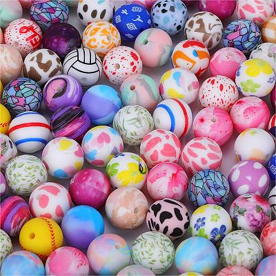 Printed Round Silicone Focal Beads SI-JX0056A-194-1