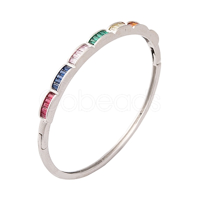 Brass Pave Colorful Cubic Zirconia Hinged Bangles for Women BJEW-S147-32P-A-1