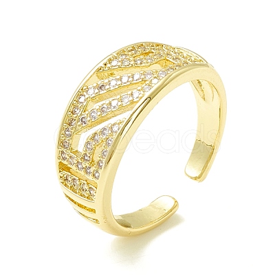 Clear Cubic Zirconia Hollow Open Cuff Ring for Women ZIRC-P096-24G-1