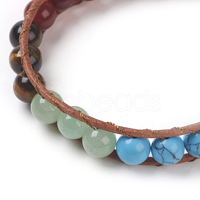 Natural & Synthetic Mixed Stone Cord Beaded Bracelets BJEW-E351-02L-1