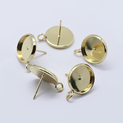 Brass Stud Earring Settings KK-P131-01A-12mm-G-1