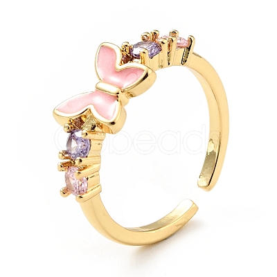 Enamel Butterfly Open Cuff Ring with Cubic Zirconia KK-D080-03G-1