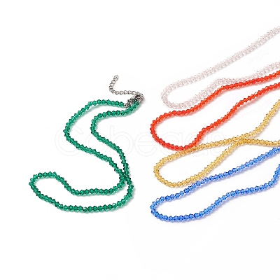 Transparent Glass Bicone Beaded Necklaces with 304 Stainless Steel Lobster Claw Clasp & Chain Extender NJEW-JN04223-1