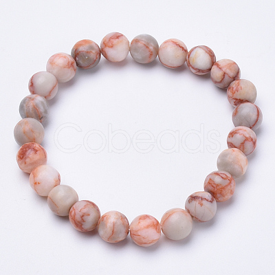 Natural Red Line Jasper Beaded Stretch Bracelets BJEW-S128-12-1