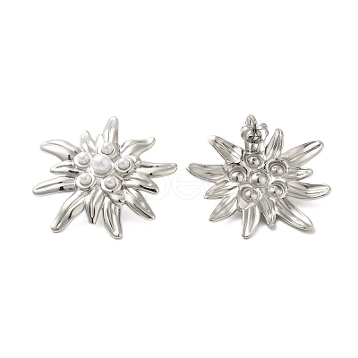 304 Stainless Steel Shell Pearl Flower Stud Earrings for Women EJEW-U020-24P-1