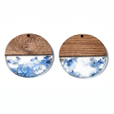 Transparent Resin & Walnut Wood Pendants X-RESI-T035-24-A02-1