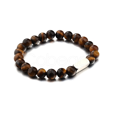 Natural Tiger Eye Round Beaded Stretch Bracelet PW-WG80752-05-1