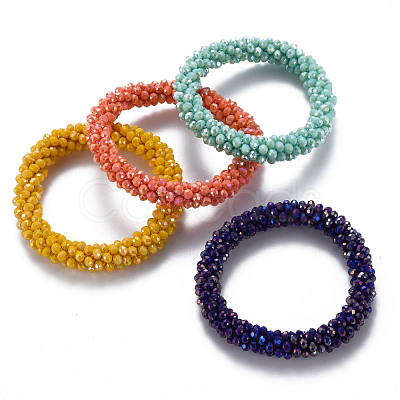 AB Color Plated Faceted Opaque Glass Beads Stretch Bracelets BJEW-S144-003D-1