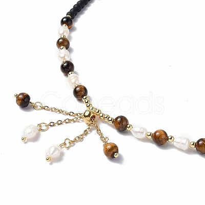 Tassel Pendant Necklace with Glass Beaded Chains for Women NJEW-F302-03-1