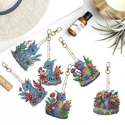 6Pcs Dinosaur DIY Diamond Painting Keychain Kit PW-WG87317-01-1