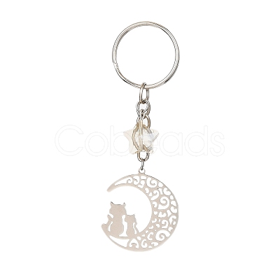 Stainless Steel Hollow Moon Cat Keychains KEYC-JKC00585-02-1