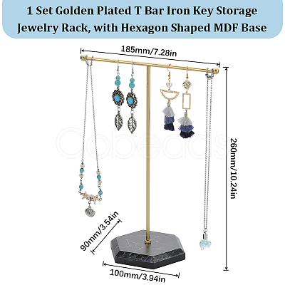 SUNNYCLUE 1 Set Golden Plated T Bar Iron Key Storage Jewelry Rack ODIS-SC0001-03A-1