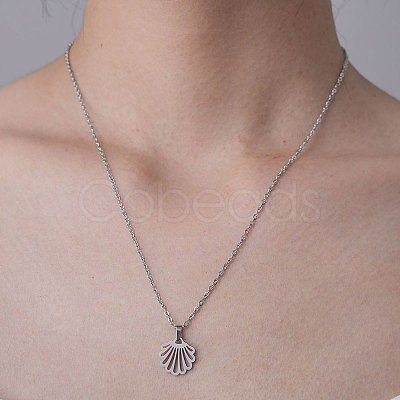 Non-Tarnish 201 Stainless Steel Hollow Shell Pendant Necklace NJEW-OY001-50-1