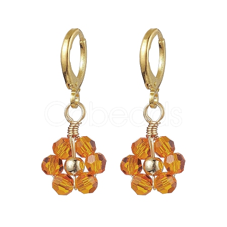 Woven Flower Glass Dangle Earrings EJEW-JE05815-1