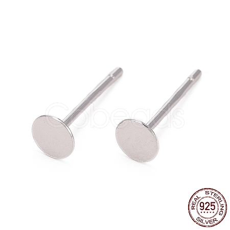 Anti-Tarnish Rhodium Plated 925 Sterling Silver Ear Stud Findings X-STER-A003-80-1