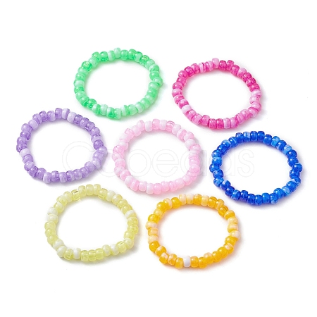 7Pcs 7 Colors Two Tone Rondelle Acrylic Beaded Stretch Bracelets for Women BJEW-JB10237-1