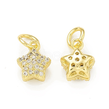 Rack Plating Brass Micro Pave Clear Cubic Zirconia Charms KK-C011-56G-1