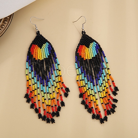 Glass Beaded Tassel Dangle Earrings PW-WG87022-02-1