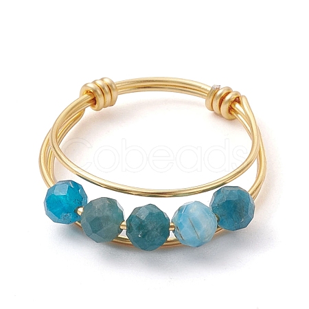 Natural Round Apatite Beaded Finger Rings RJEW-TA00118-02-1